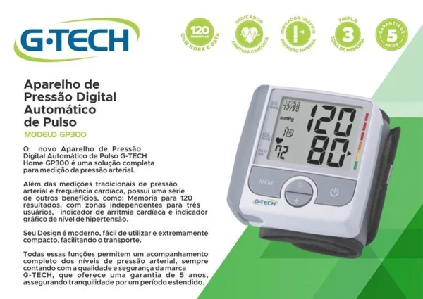 APARELHO DE PRESSAO DIGITAL AUTOMATICO DE PULSO HOME - G-TECH - Imagem 2