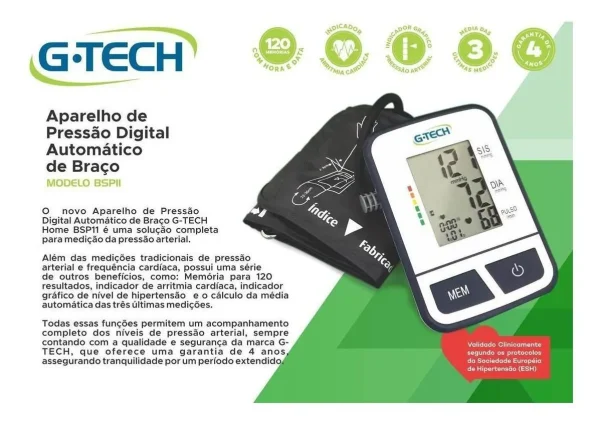 APARELHO DE PRESSAO DIGITAL AUTOMATICO DE BRACO BSP11 - G-TECH - Imagem 2