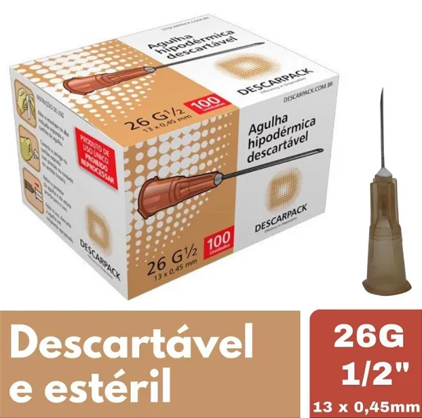 AGULHA HIPODERMICA 13 X 0,45 MM - DESCARPACK C/100