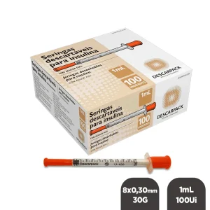 SERINGA PARA INSULINA 1ML C/ AGULHA FIXA 8,0 X 0,30 MM - DESCARPACK - C/100UN